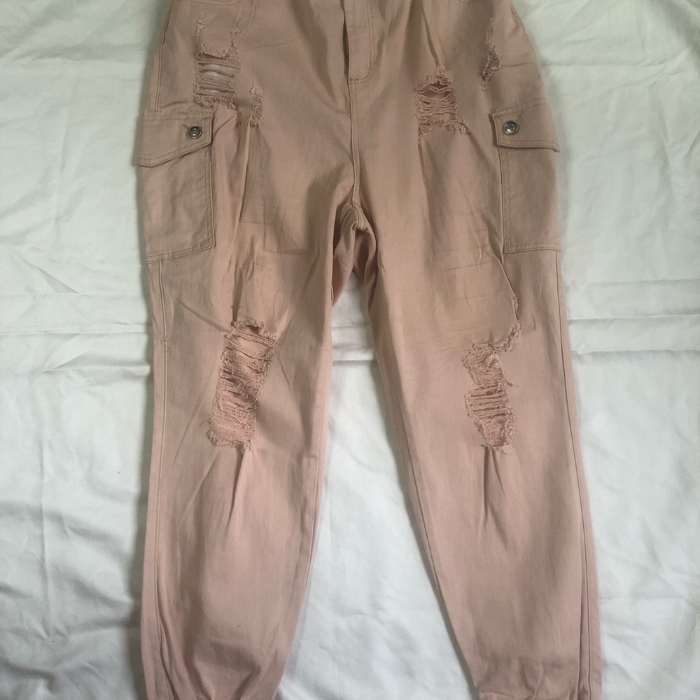 Pink Distressed Cargo Pantsc - Picture 2 of 7